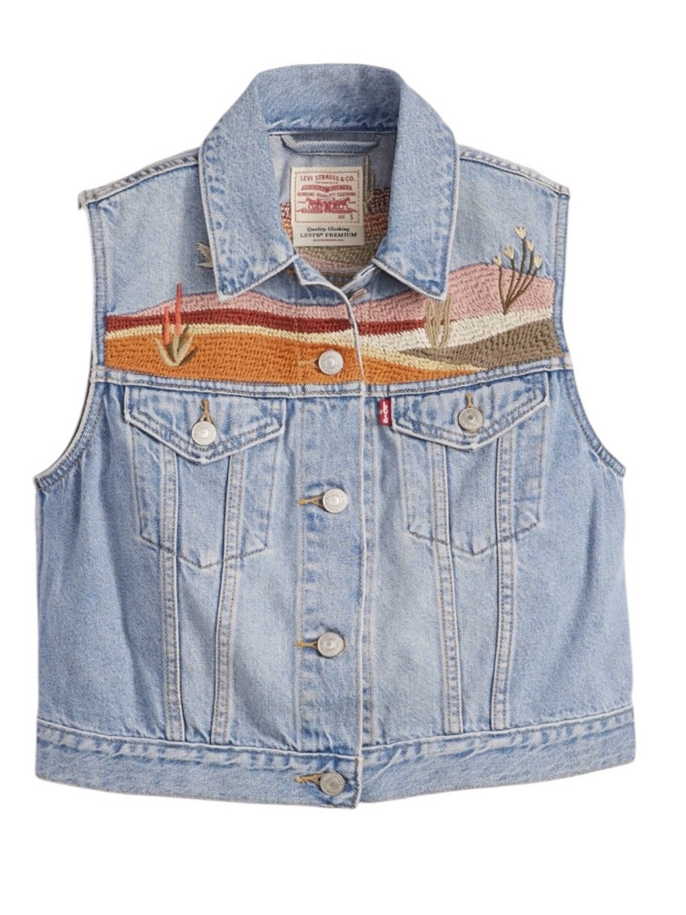 Levi'S Embroidered Denim Vest Desert Utopia Trucker NWT Size XS